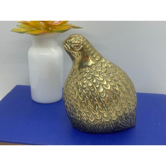 Vintage Brass Quail Figurine, Partridge Figurine, Mid Century Decor, Brass Bird - Picture 4 of 8